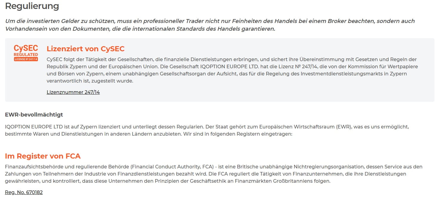 IQ Option zeigt hier wie die Regulierung abläuft