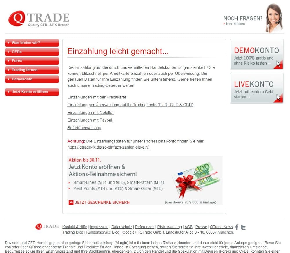 Die Zahlungsmethoden bei QTrade